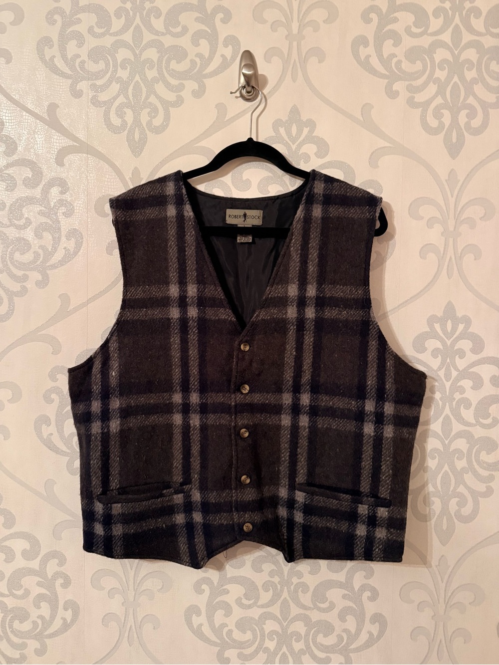 Men’s Vintage Plaid Wool Vest with adjustable back